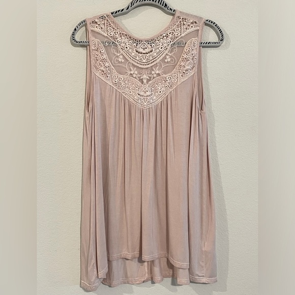 Andree By Unit Women Tunic Large Pink Crochet Lace Bohemian Preppy Contemporary - Picture 1 of 11